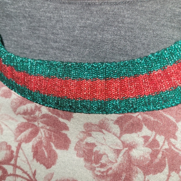 Gucci floral print green red stripe ribbed collar cuff neoprene scuba knit - Picture 4 of 4